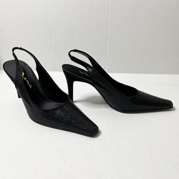 Nina Women's Taren Heels Size 8.5M Black Crystal Sling Backs Pointed Toe w/ Box - Picture 2 of 10